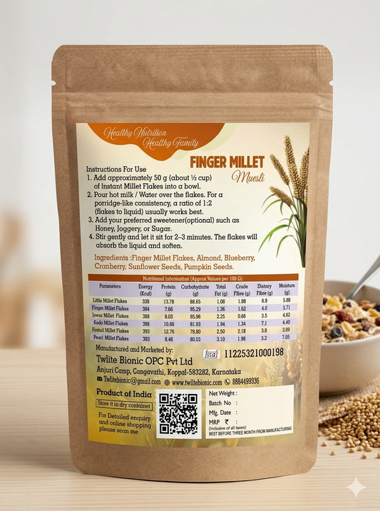 Finger Millet Muesli (Ragi) 100 % Millet, contains Almond, Blueberry, Cranberry, sunflower seeds & Pumpkin seeds