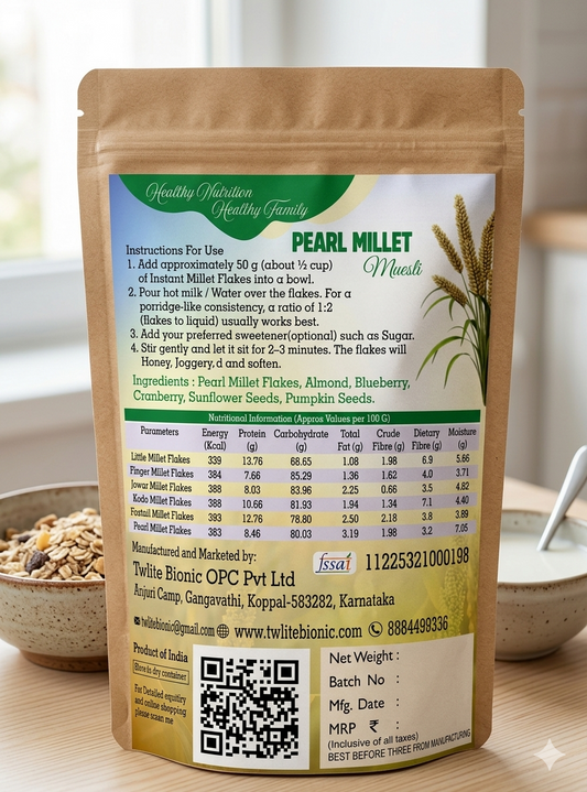 Pearl Millet Muesli, 100 % Millet, contains Almond, Blueberry, Cranberry, sunflower seeds & Pumpkin seeds