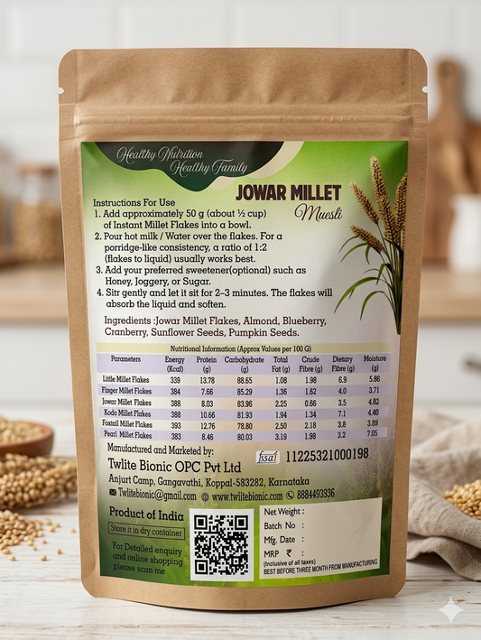 Jowar Millet Muesli, 100 % Millet, contains Almond, Blueberry, Cranberry, sunflower seeds & Pumpkin seeds