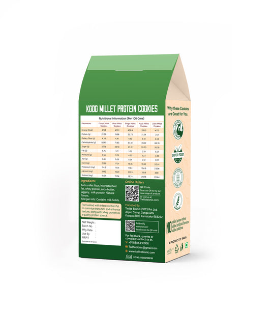 Kodo millet protein cookies with coco butter | whey protein | Interesterified fat | Antioxidant-rich | Eggless millet cookies for kids and adults.