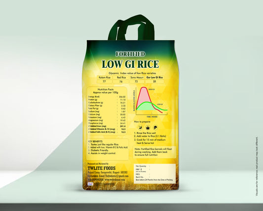 Twlite Fortified Low GI Raw Rice |Certified By National Institute Of Nutrition, PJTSAU | Added with Iron, Vitamin B12 & Folic Acid | Free of Pesticides | non-GMO | Certified Low GI & Low Sugar White Rice.