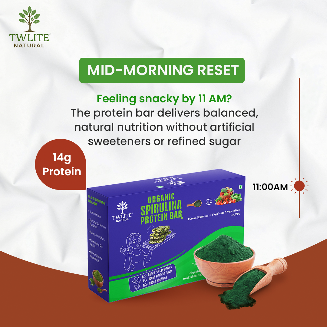Organic Spirulina Protein Bar | Certified By CFTRI | Nutrient-Dense & Crunchy Superfood Snack for Energy | | Vegan |No Artificial Sweeteners, Preservatives or Refined Sugar | All Natural Ingredients | 15 g per serving