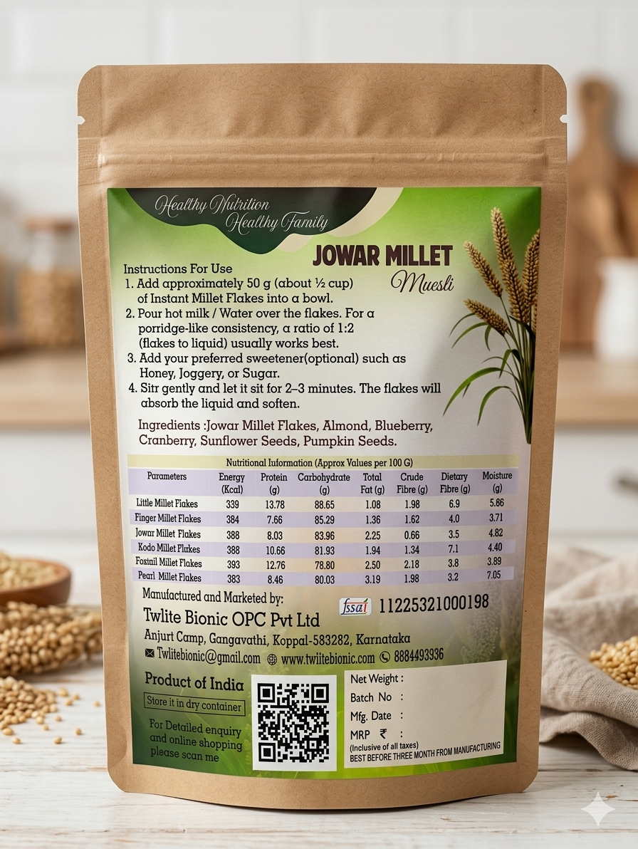 Jowar Millet Muesli, 100 % Millet, contains Almond, Blueberry, Cranberry, sunflower seeds & Pumpkin seeds