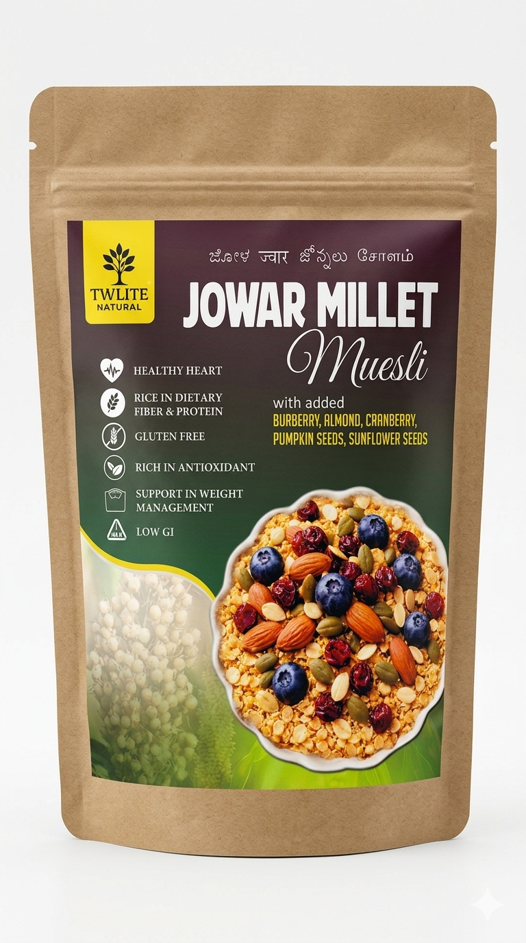 Jowar Millet Muesli, 100 % Millet, contains Almond, Blueberry, Cranberry, sunflower seeds & Pumpkin seeds