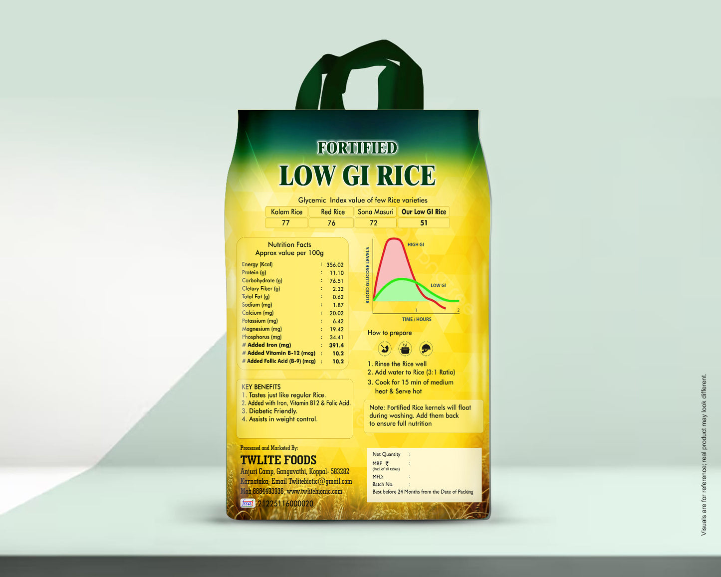 Twlite Fortified Low GI Raw Rice |Certified By National Institute Of Nutrition, PJTSAU | Added with Iron, Vitamin B12 & Folic Acid |  Free of Pesticides | non-GMO | Certified Low GI & Low Sugar White Rice.