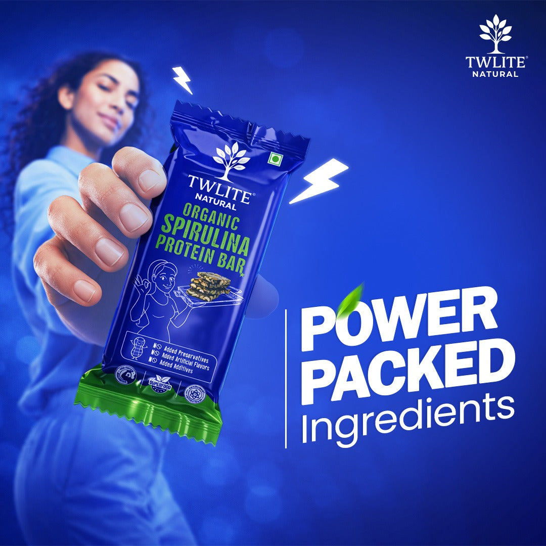 Organic Spirulina Protein Bar | Certified By CFTRI | Nutrient-Dense & Crunchy Superfood Snack for Energy | | Vegan |No Artificial Sweeteners, Preservatives or Refined Sugar | All Natural Ingredients | 15 g per serving